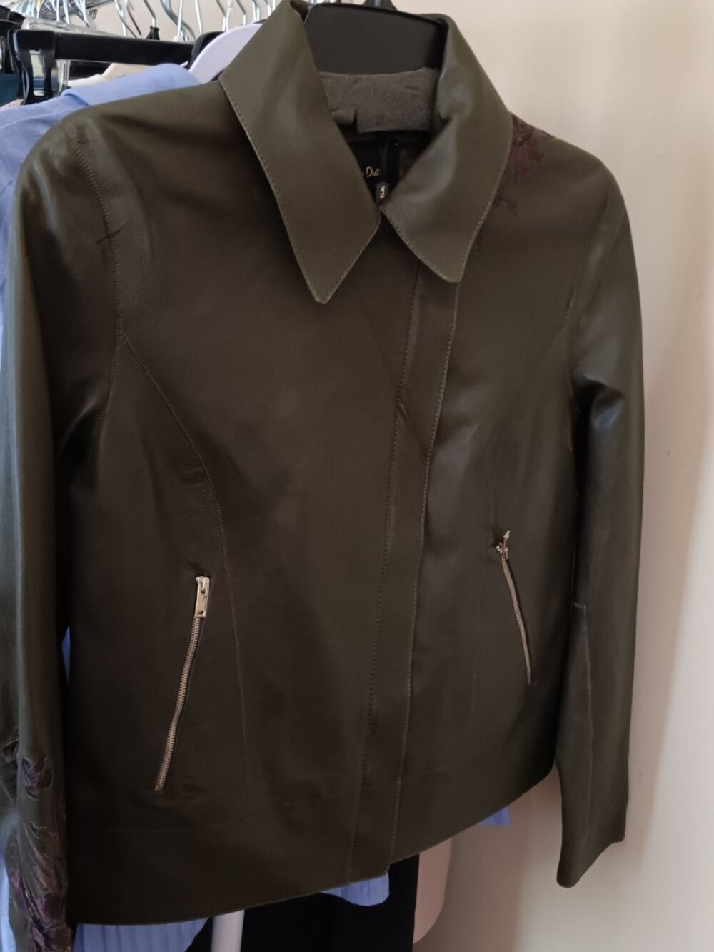 NWT Olive Green Leather Collared Jacket Mossimo Dutti Size S
